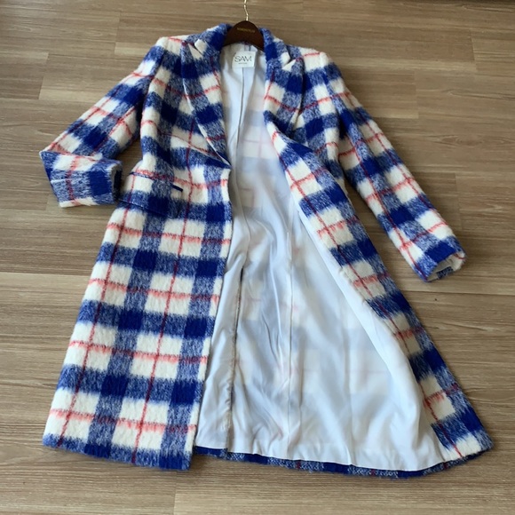 SAM New York brushed wool multicolored plaid women’s size small coat - Picture 14 of 17